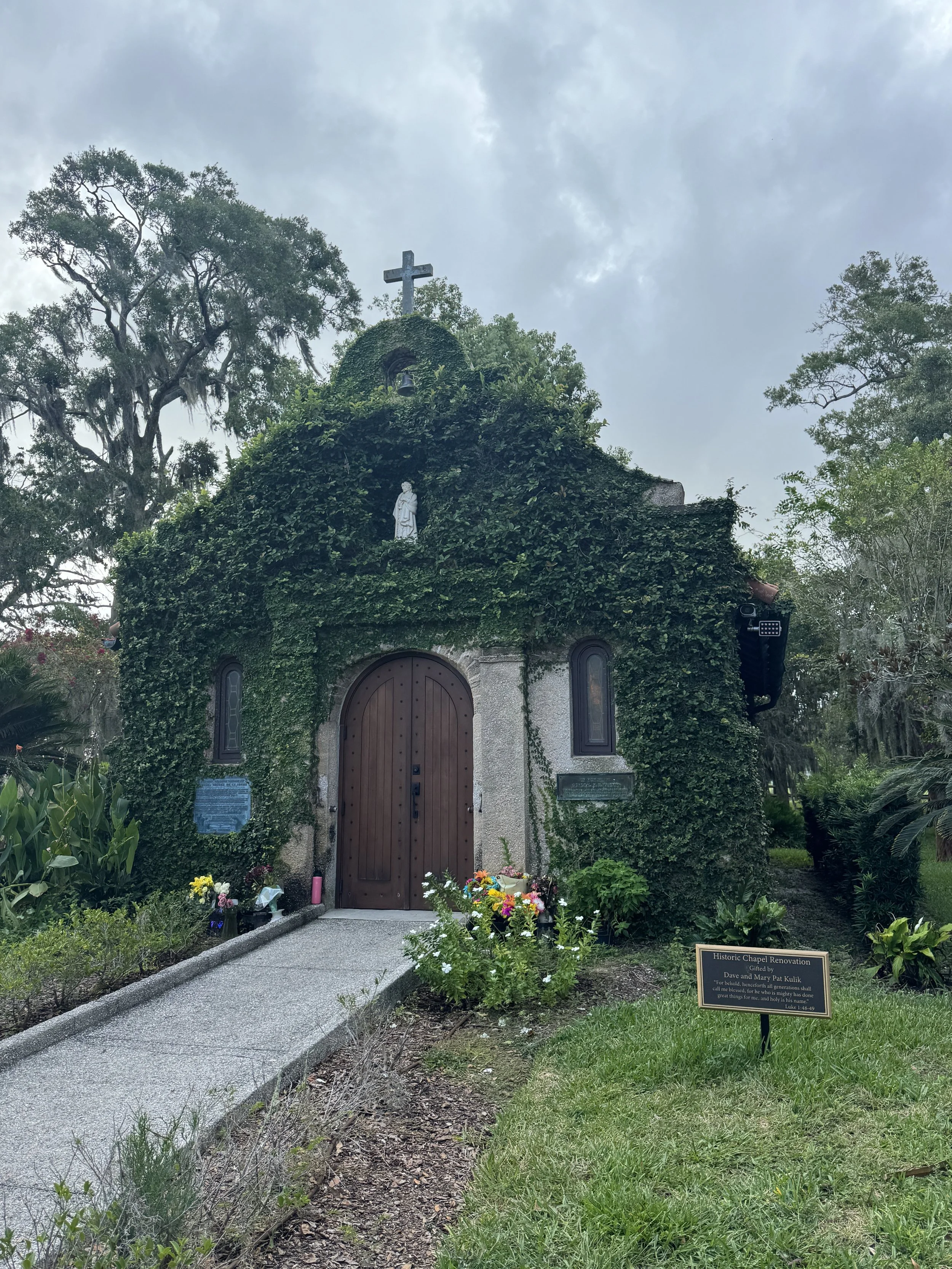 Ivy-covered chapel at the National Shrine of Our Lady of La Leche at Mission Nombre de Dios in St. Augustine.