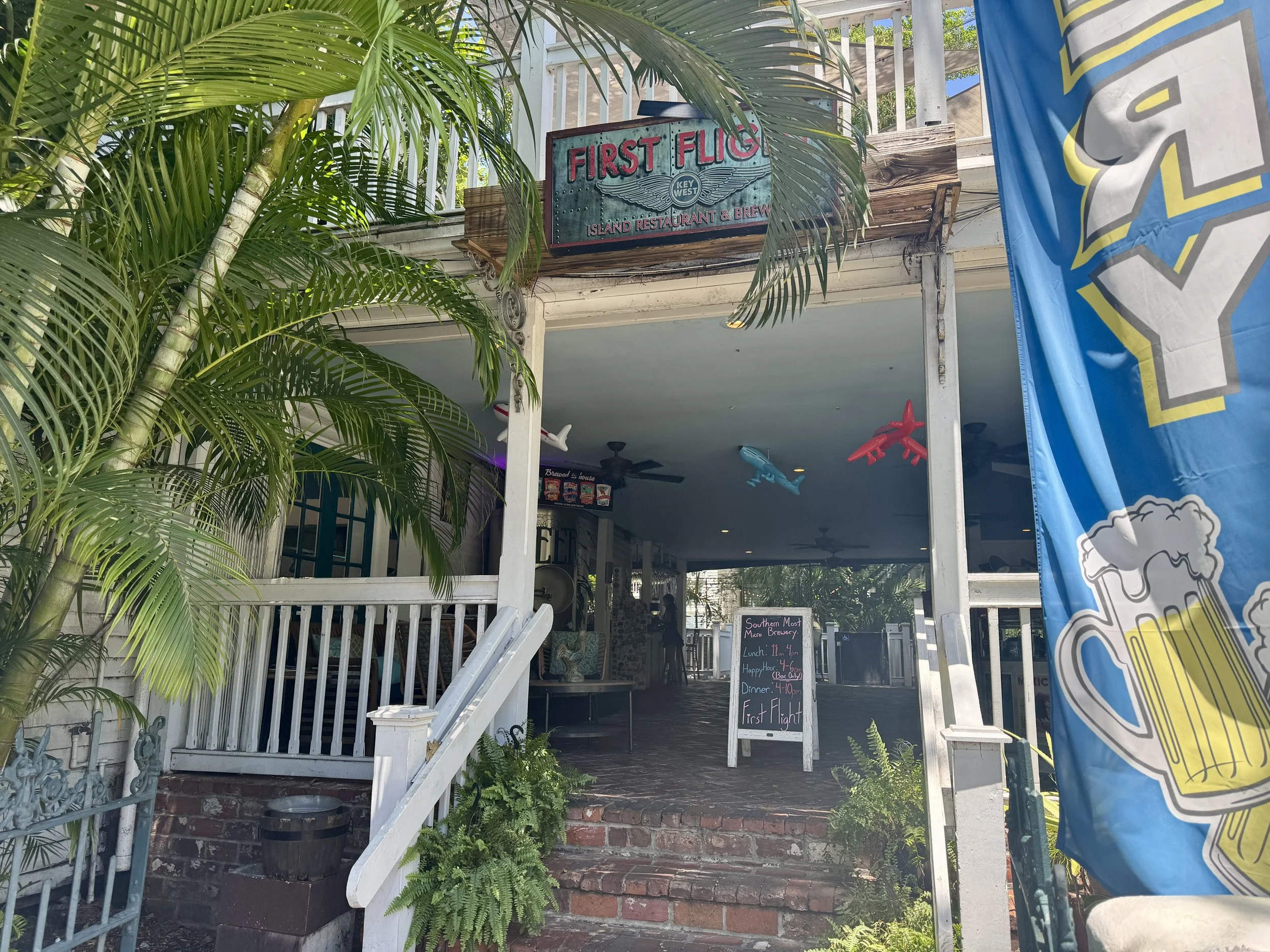 Entrance to first flight island restaurant and brewery in key west florida