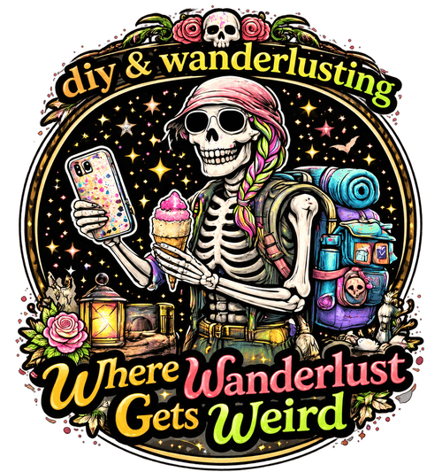 DIY and Wanderlusting skeleton traveler logo