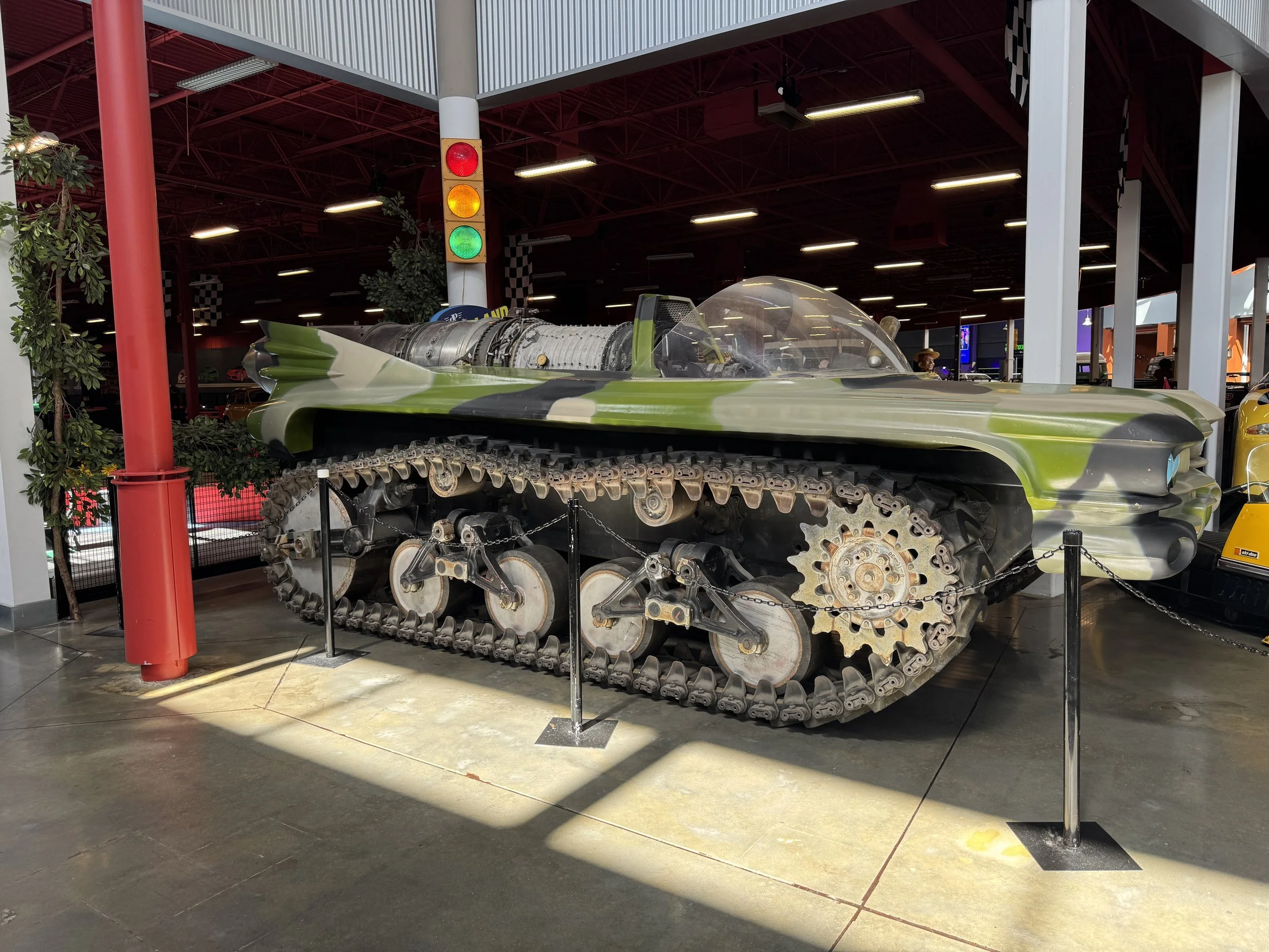 Vintage military tank displayed inside the Dezerland car collection in Orlando Florida.
