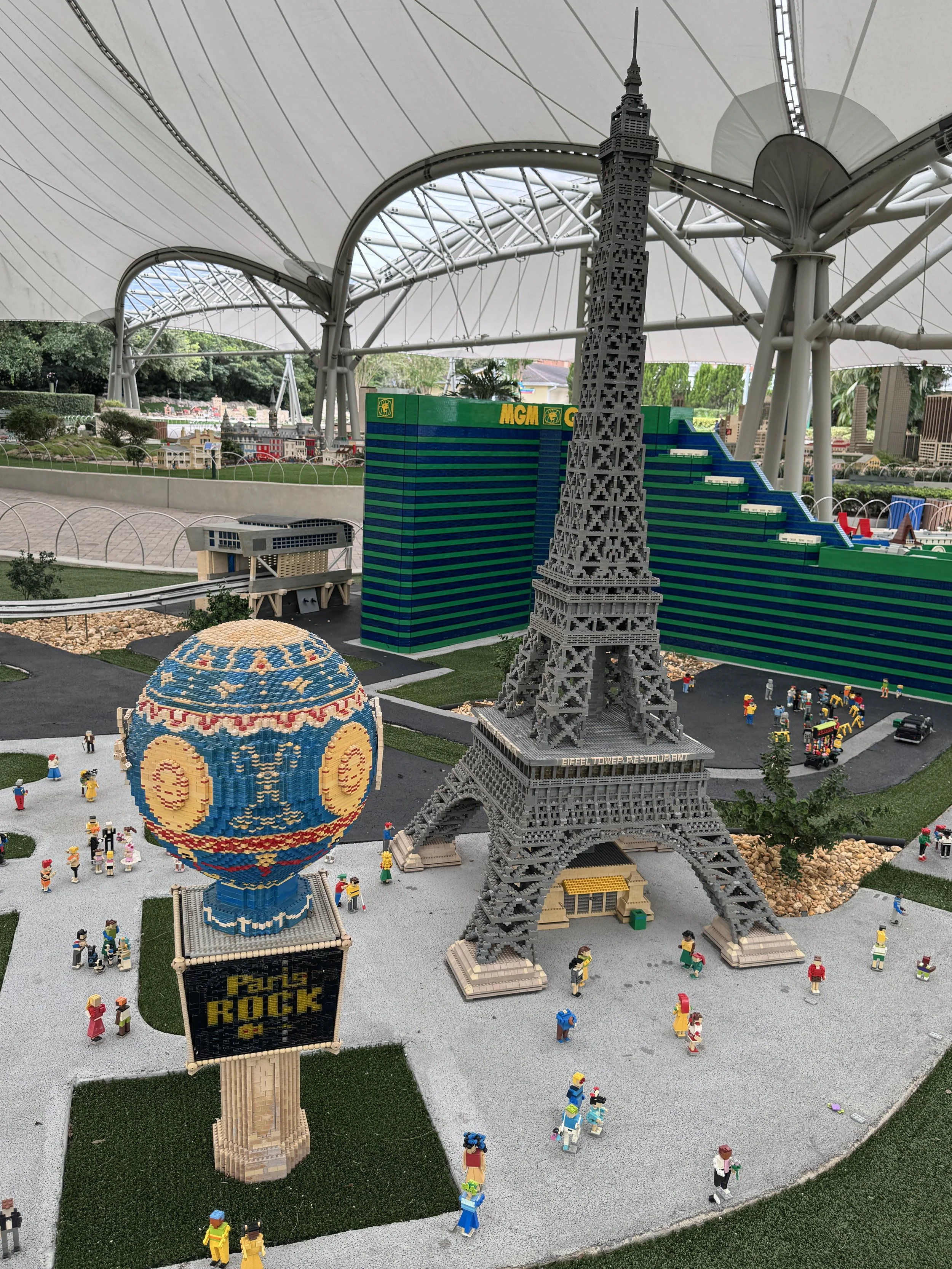 LEGO Eiffel Tower model displayed in MINILAND USA at LEGOLAND Florida Resort.