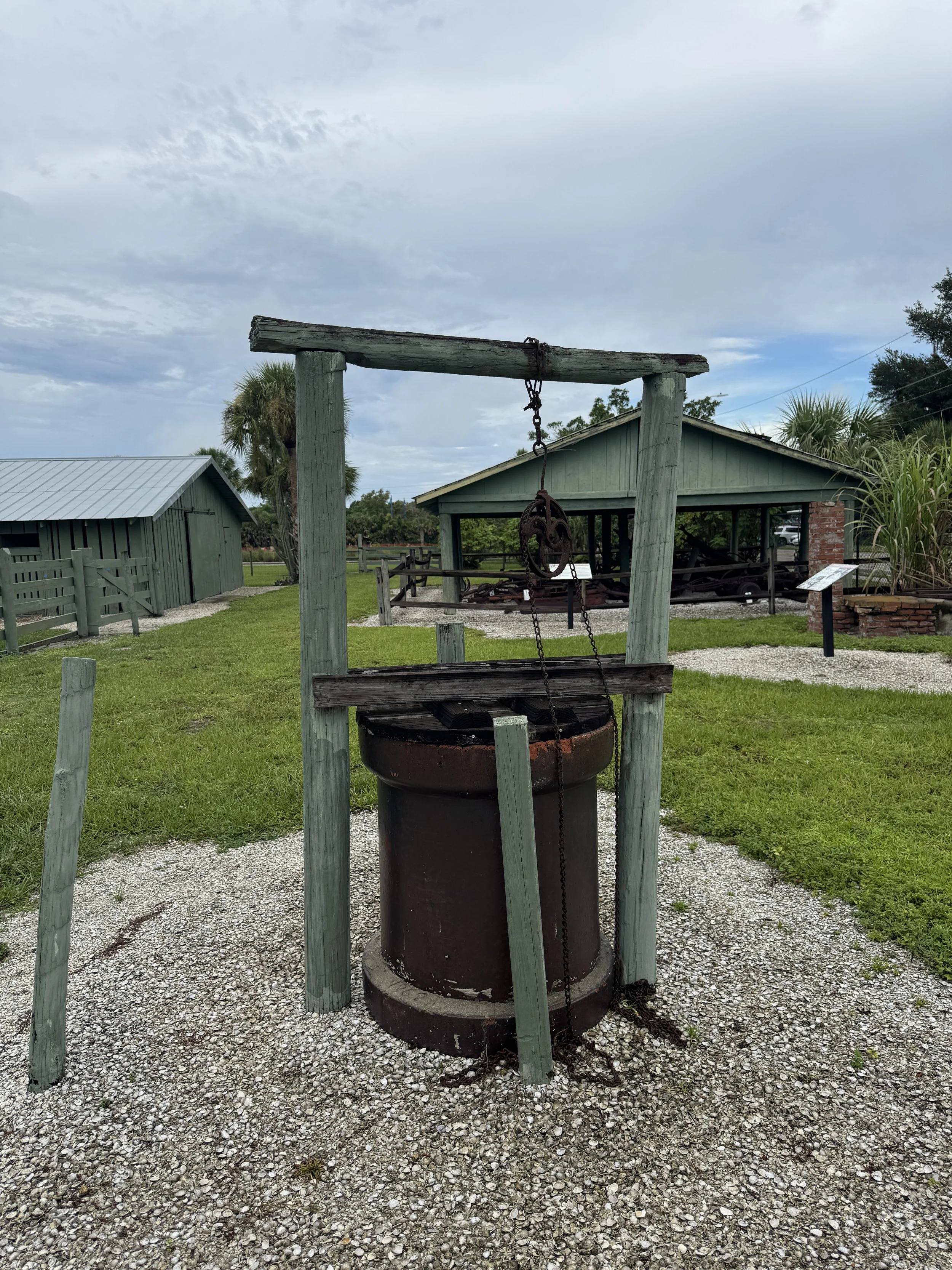 Cane boiler display at Immokalee Pioneer Museum showing historic sugar cane processing equipment from early Florida settlements.