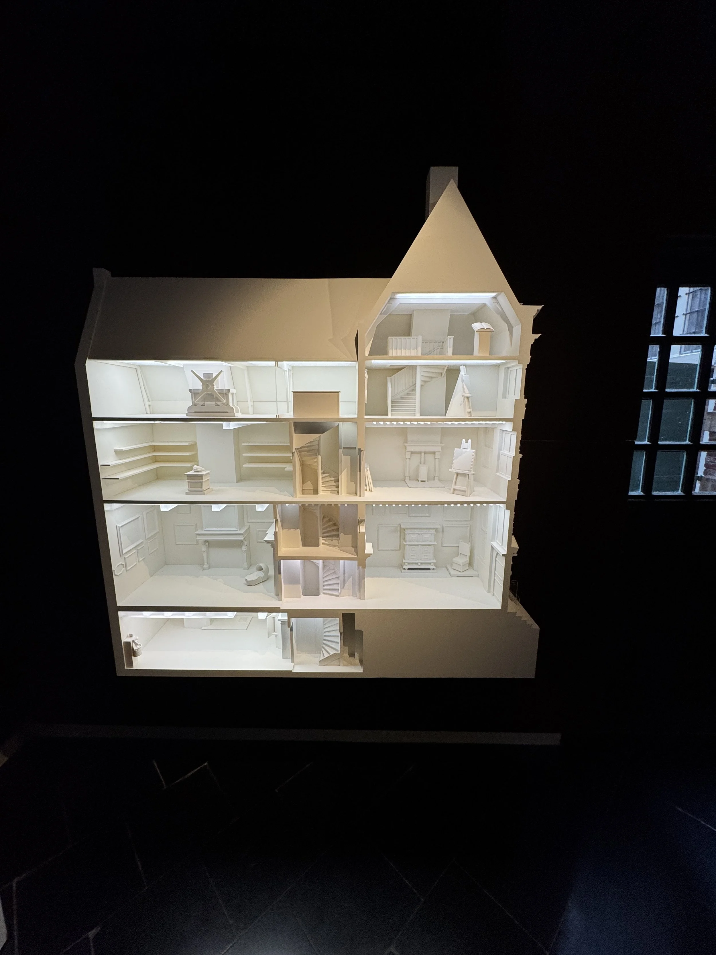 Detailed scale model of Rembrandt House Museum in Amsterdam showing interior layout