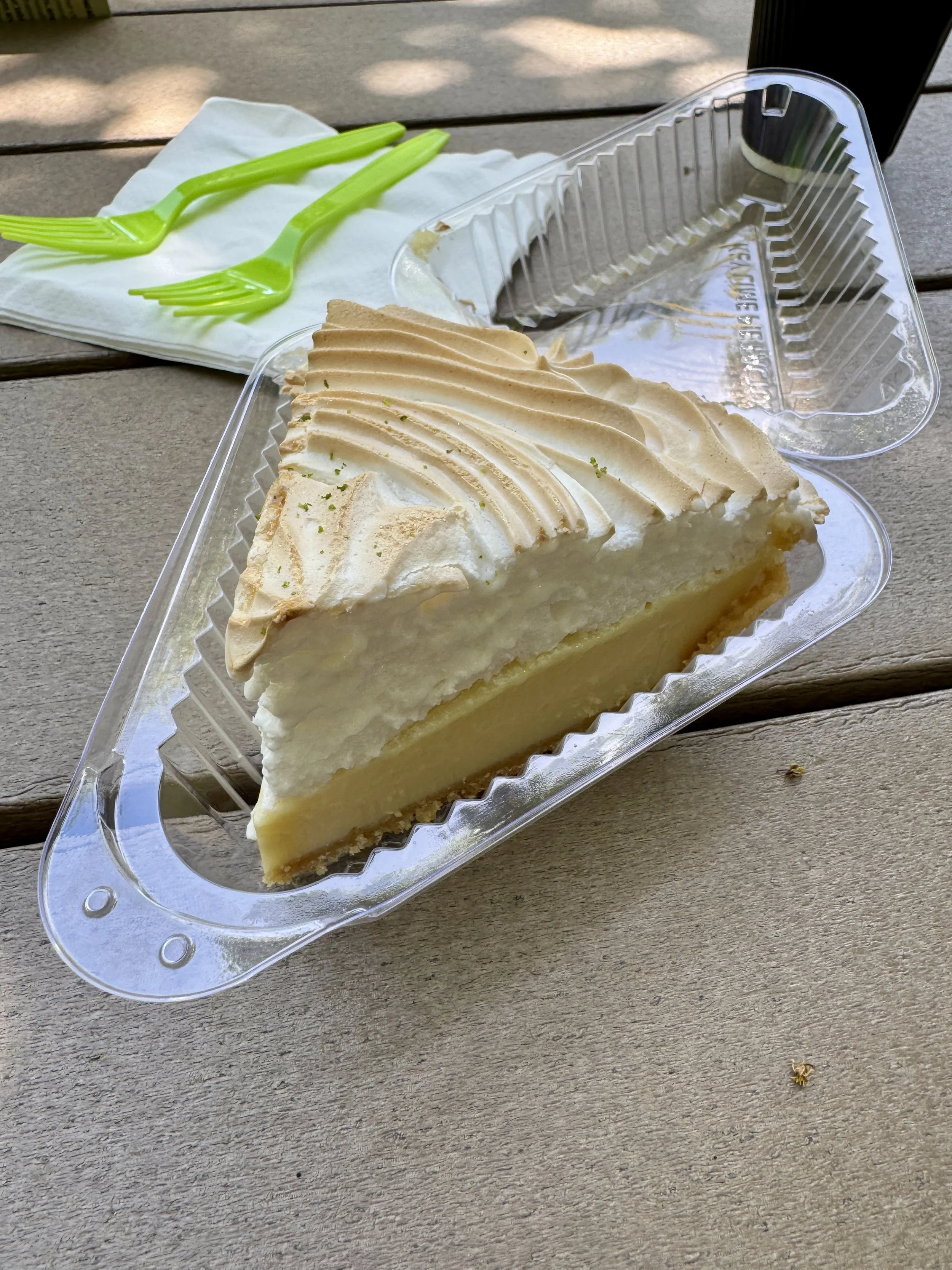 slice of key lime pie with meringue from blond giraffe key lime pie factory in Tavernier Florida