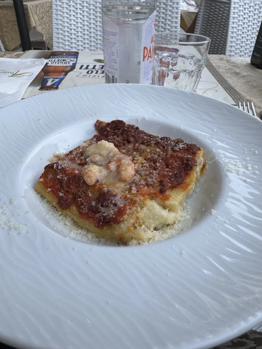 Beef cannelloni served at Obicà Mozzarella Bar overlooking Milan Cathedral.