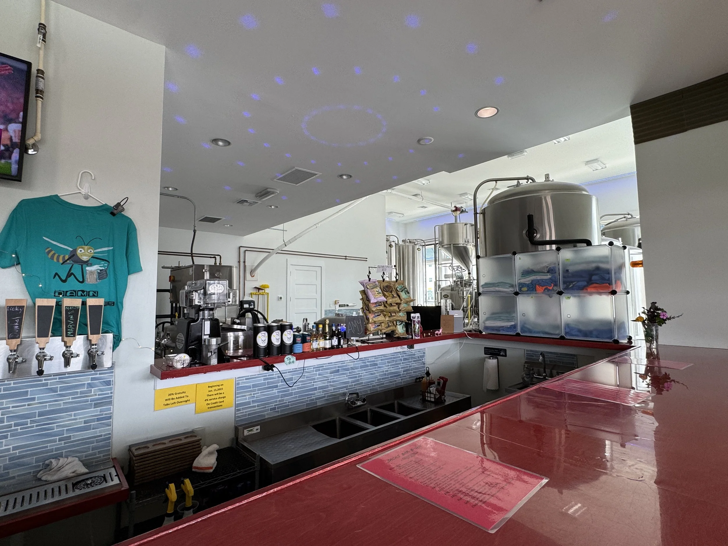Bar area and brewing equipment inside Jack’s BBQ and Brewery in St. Augustine.