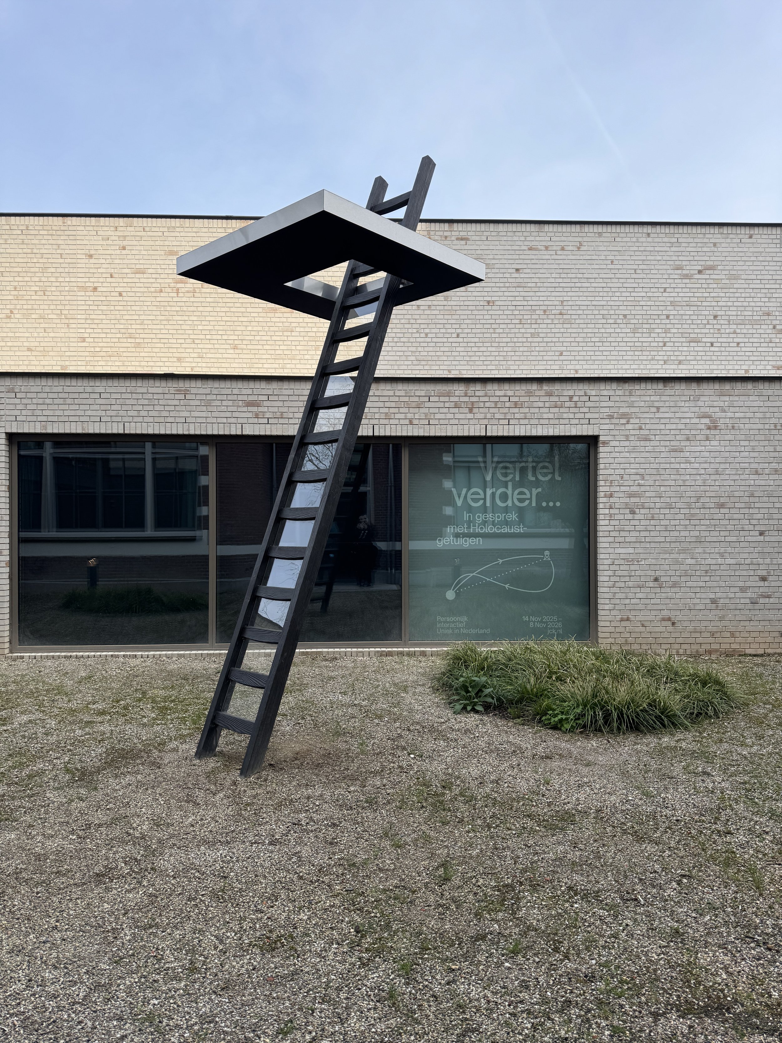 Memorial sculpture with ladder and platform outside the National Holocaust Museum in Amsterdam