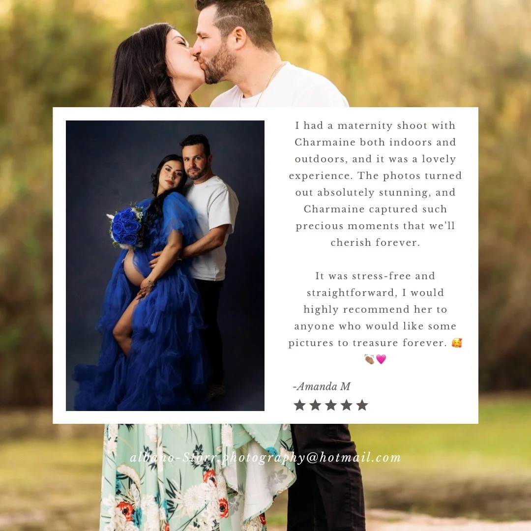 A collage featuring two photos of a couple. The first photo shows the couple kissing outdoors with a blurred natural background. The second photo shows a woman in a blue gown holding a bouquet of blue roses, standing closely with a man against a gray