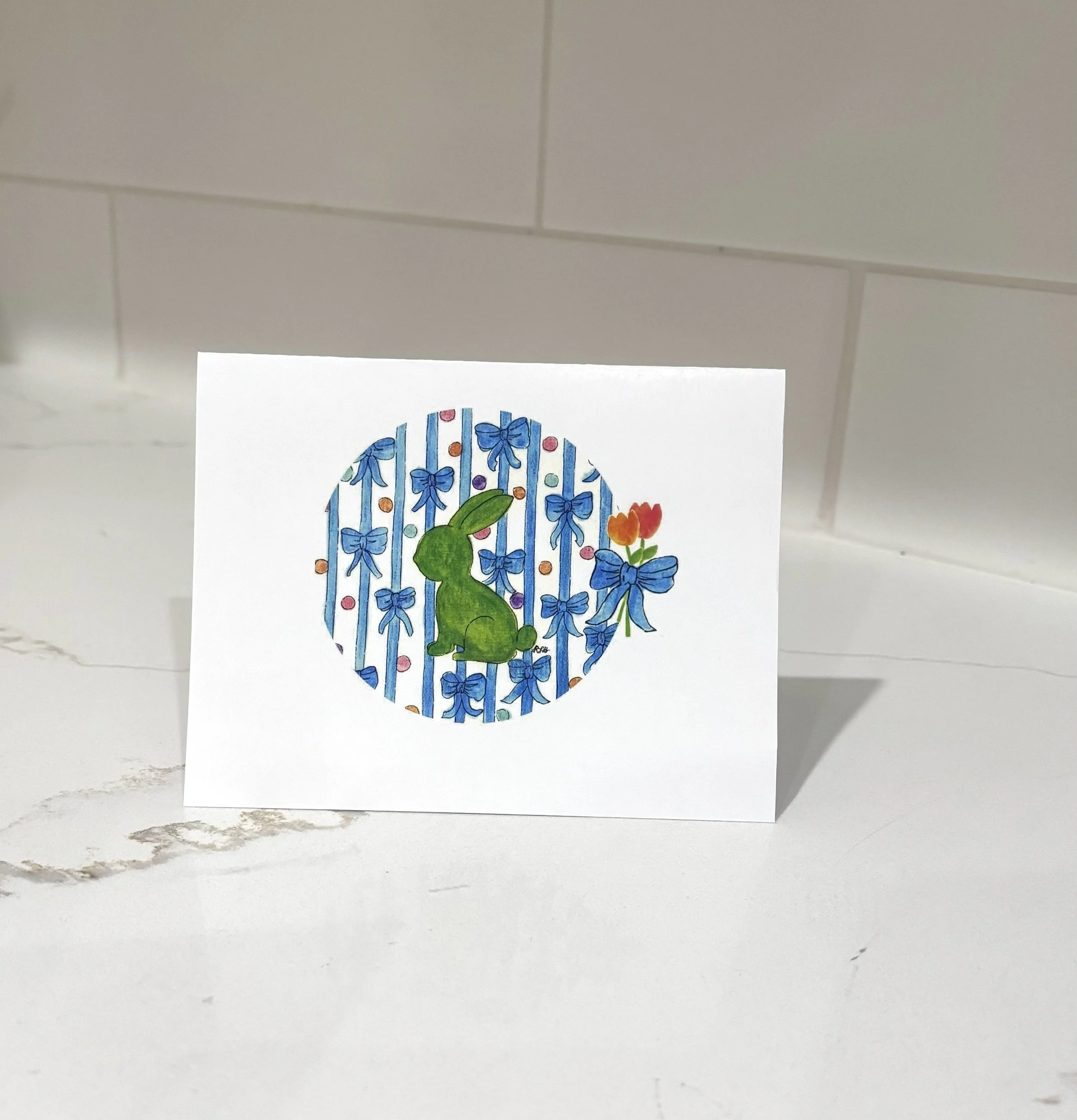 Easter Bunny with Bows 4x5 Folded Card