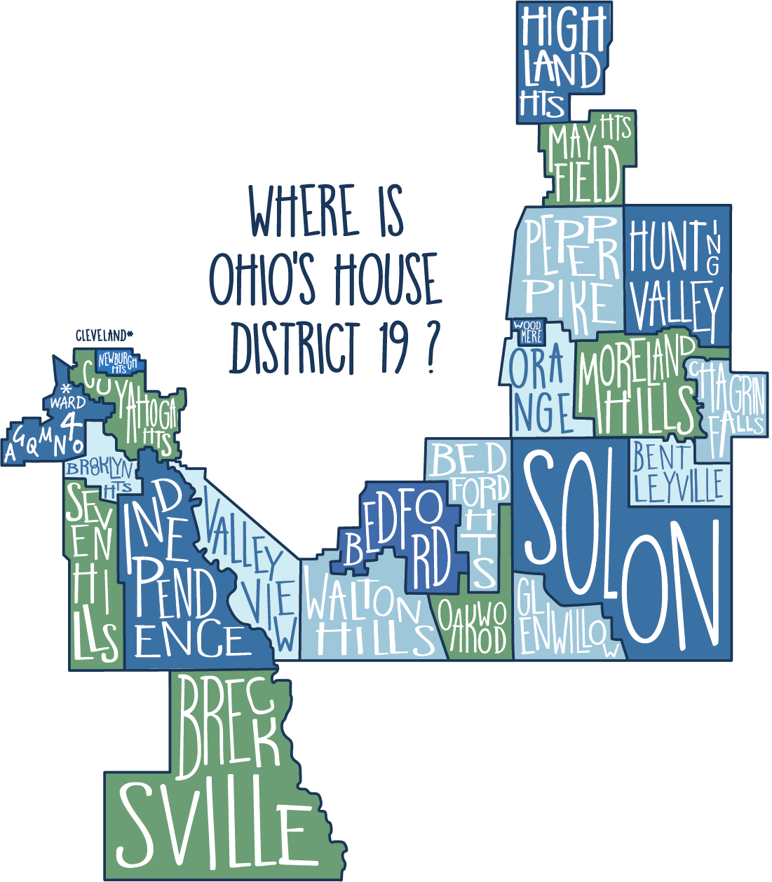 Custom map graphic of Ohio House District 19, where Nicole Sigurdson is the 2026 Democratic Nominee.
