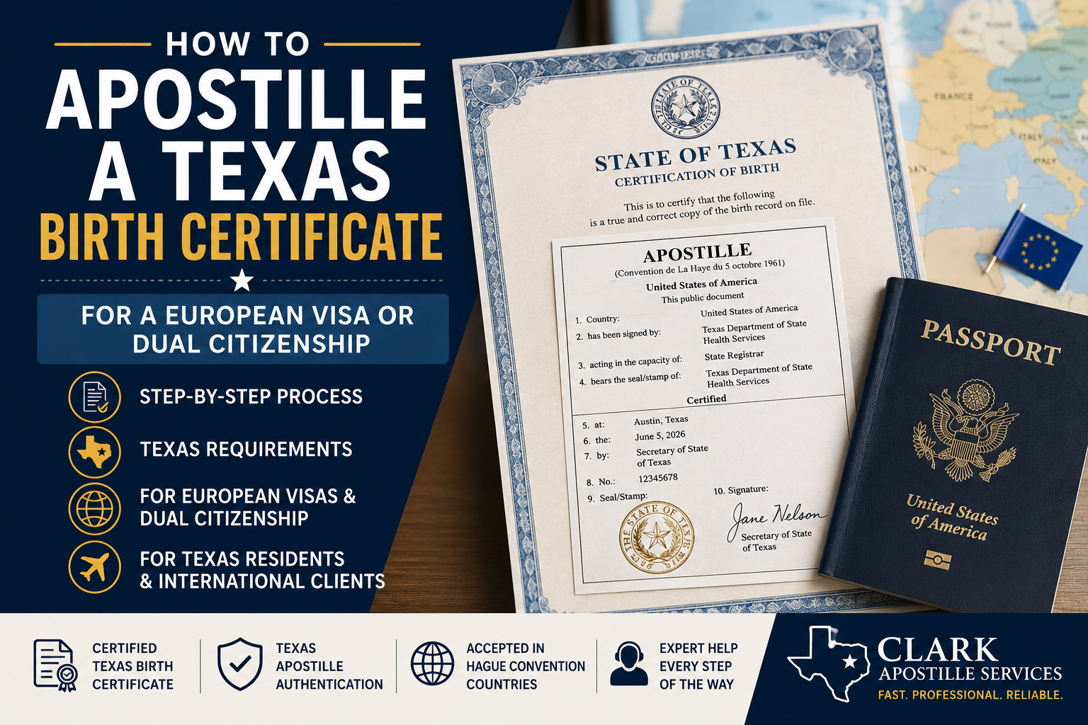 How to Apostille a Texas Birth Certificate for a European Visa or Dual Citizenship (2026 Guide)