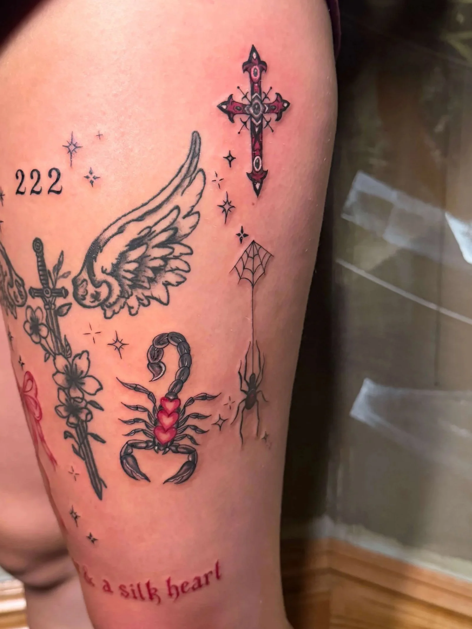 All done by me except the sword with wings and floral
