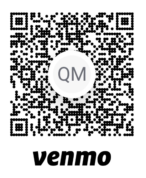 QR code with a Venmo logo underneath and a central circle with the letters 'QM'