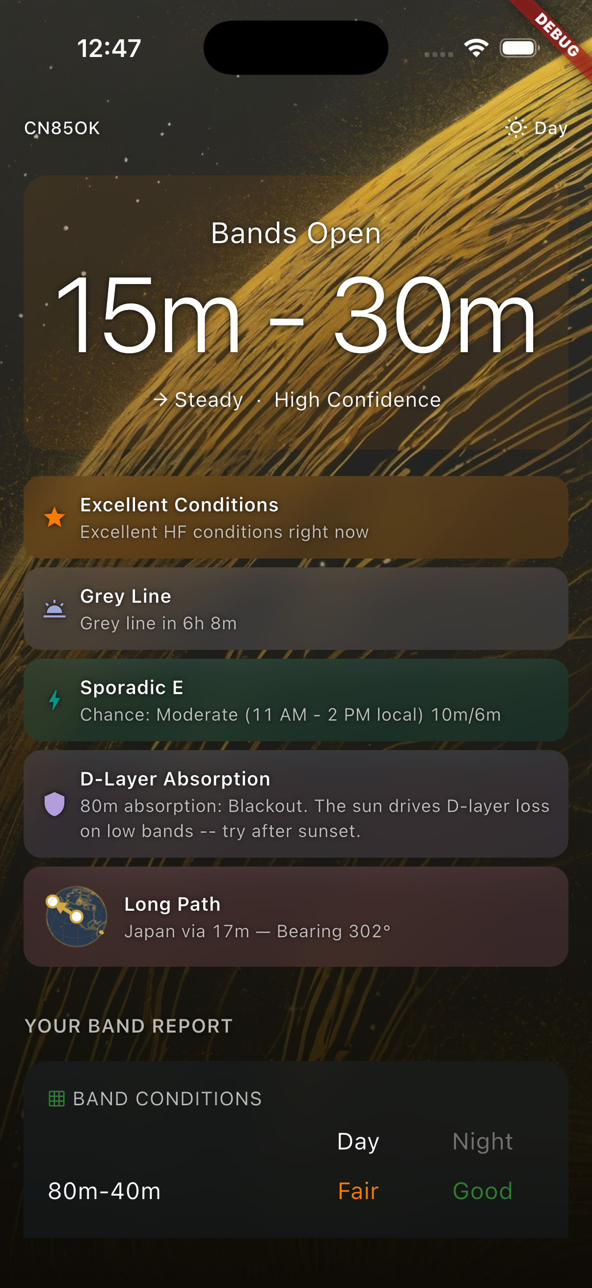 Screenshot of the Skywave App
