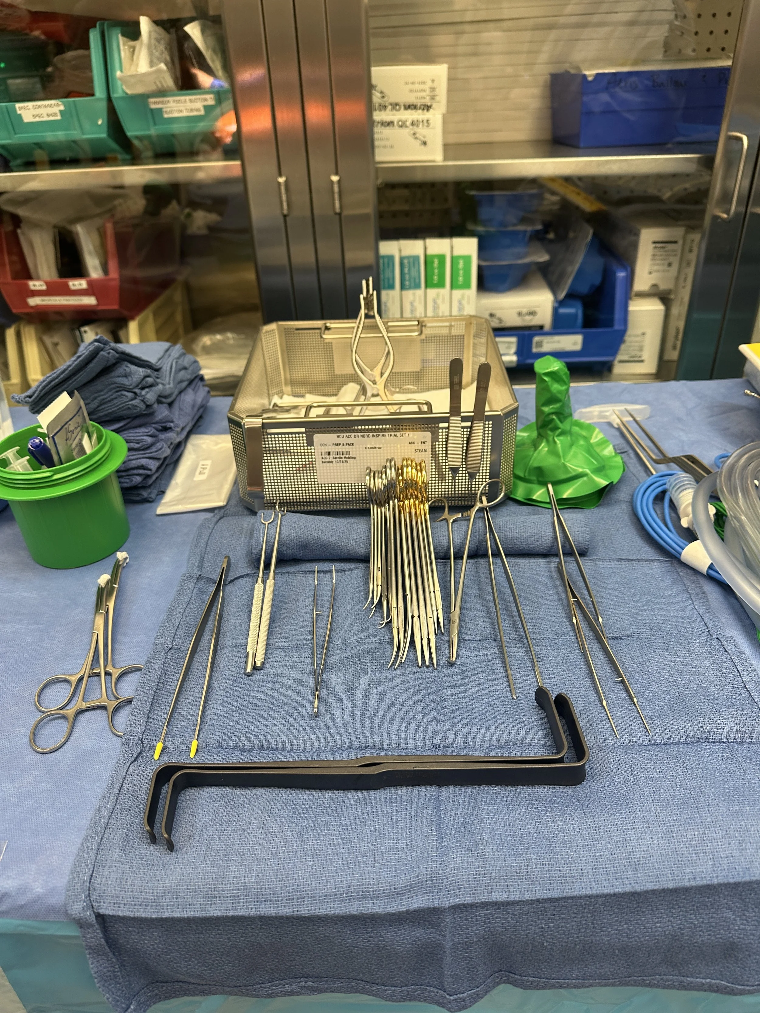 Inspire hypoglossal nerve stimulator surgical instrument set in sterilization tray