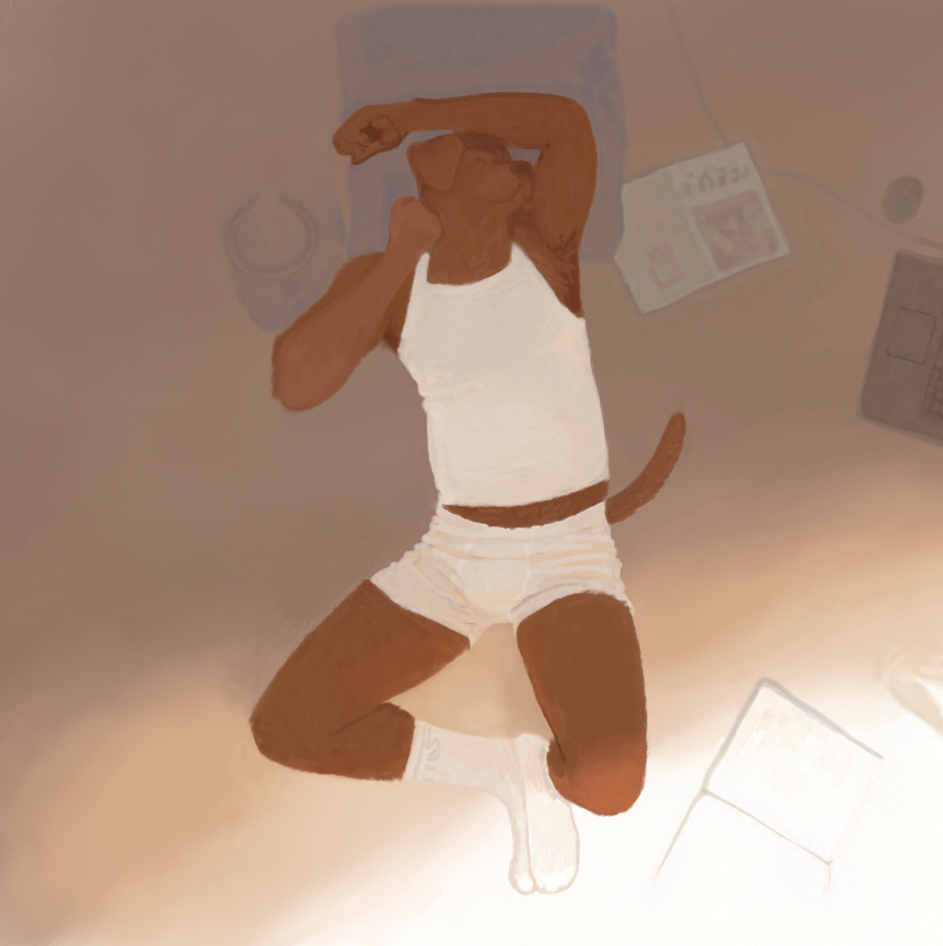 a dog in august, digital painting, 2025