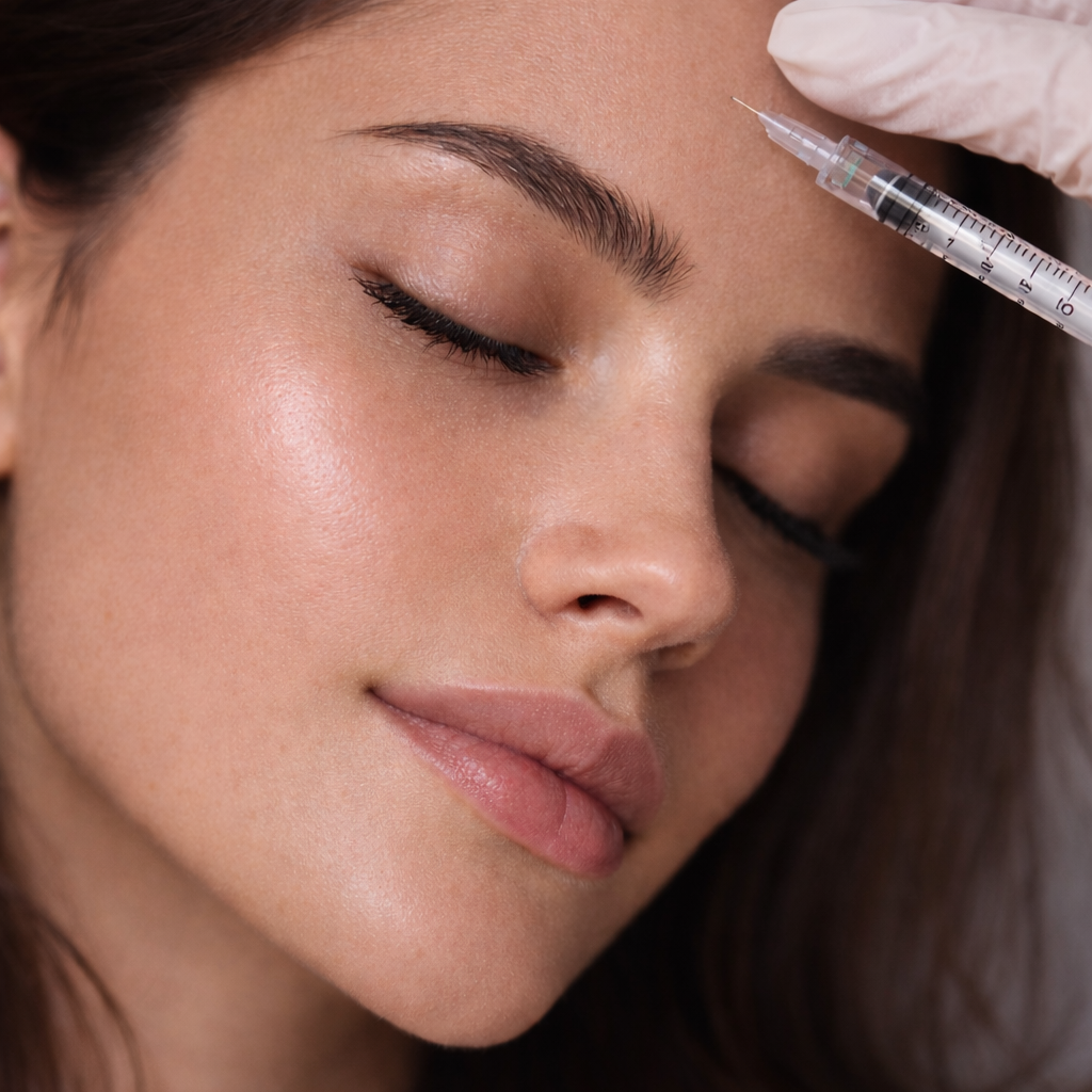 A woman lying with her eyes closed during a facial procedure, receiving a treatment from a skincare professional using a handheld device.