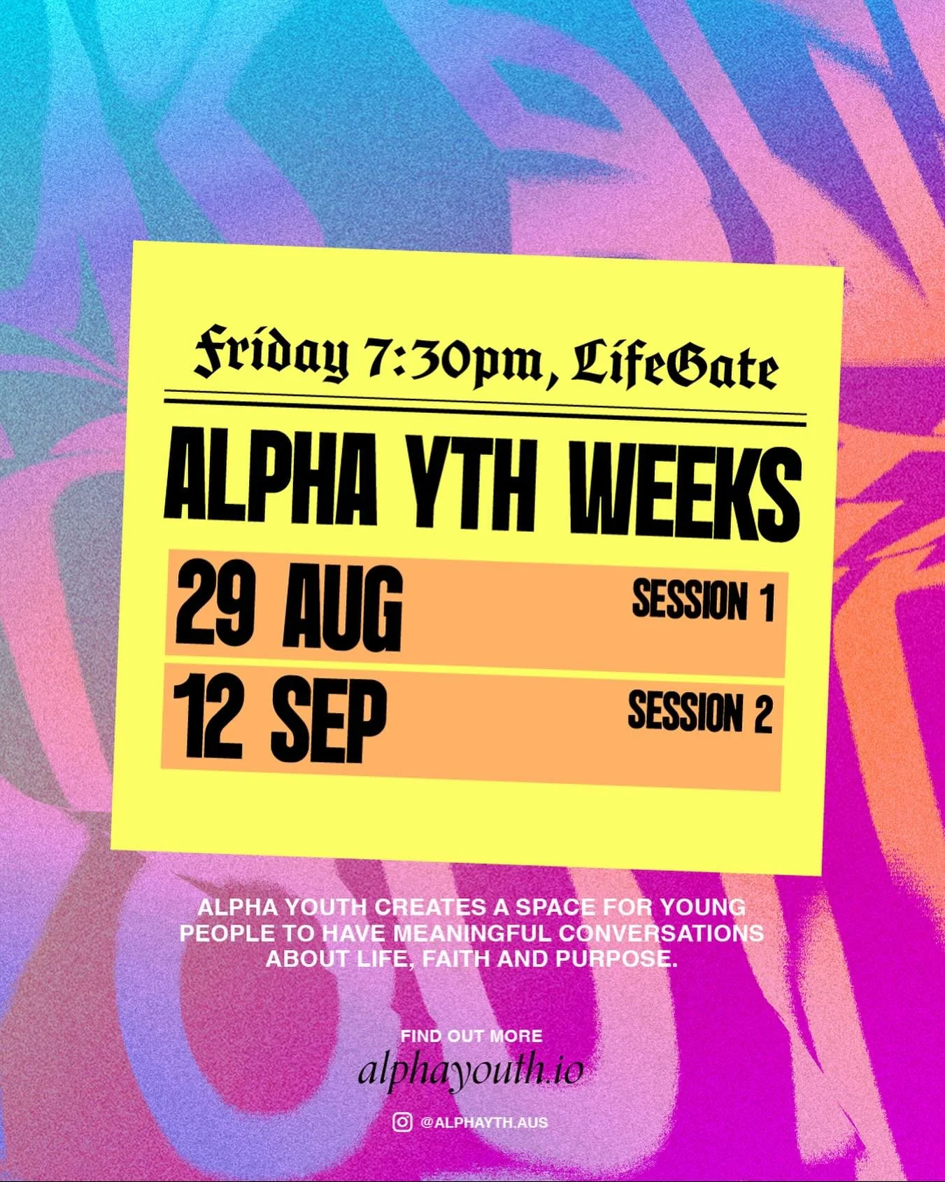 Got questions? 🙋🏻Want to share your beliefs? 🙋🏻&zwj;♀️You&rsquo;re invited to our alpha sessions!! We&rsquo;ll bring the GAMES ✔️ FOOD✔️VIBES✔️ and you bring yourself + a friend 🔥