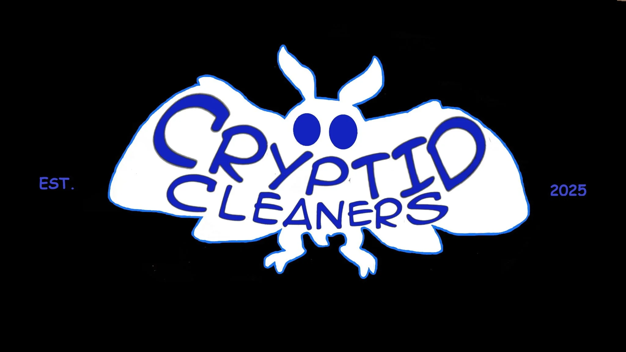 Logo for Crypto Tido Cleaners featuring a white moth with blue accents, the word 'Crypto Tido Cleaners' inside the moth, and the text 'EST. 2025' on either side in blue.