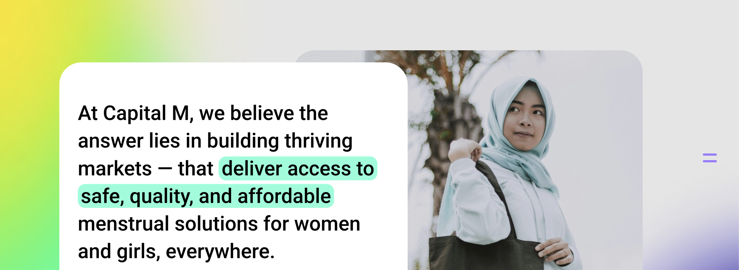 A woman wearing a light blue hijab and holding a black handbag, standing outdoors near a tree, with a white background and text overlay.