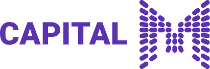 The image features a logo with the word 'CAPITAL' in bold purple letters followed by a stylized purple butterfly or insect design made up of small dots.