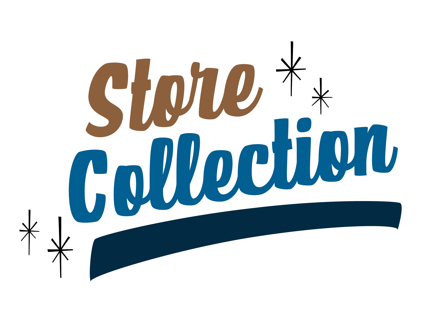 Stylized logo with the words "Store Collection" in brown and blue, with a curved underline beneath 'Collection'.