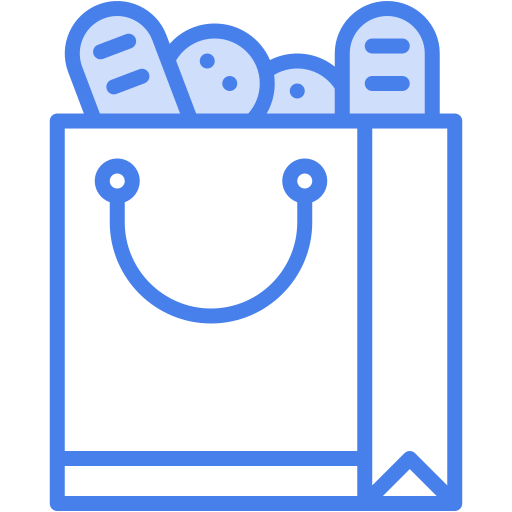 Shopping bag filled with bread and baked goods.