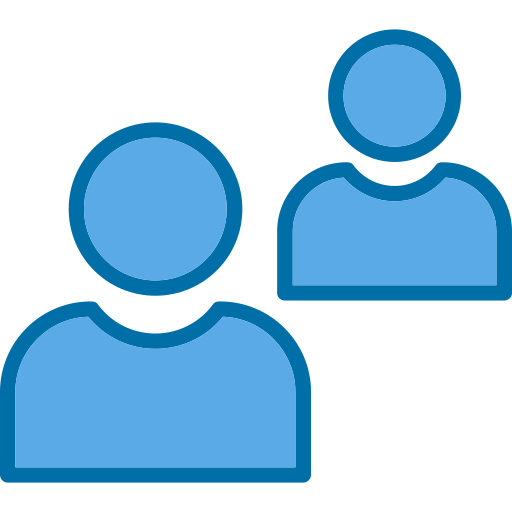 Icon of two blue human figures representing people or users.
