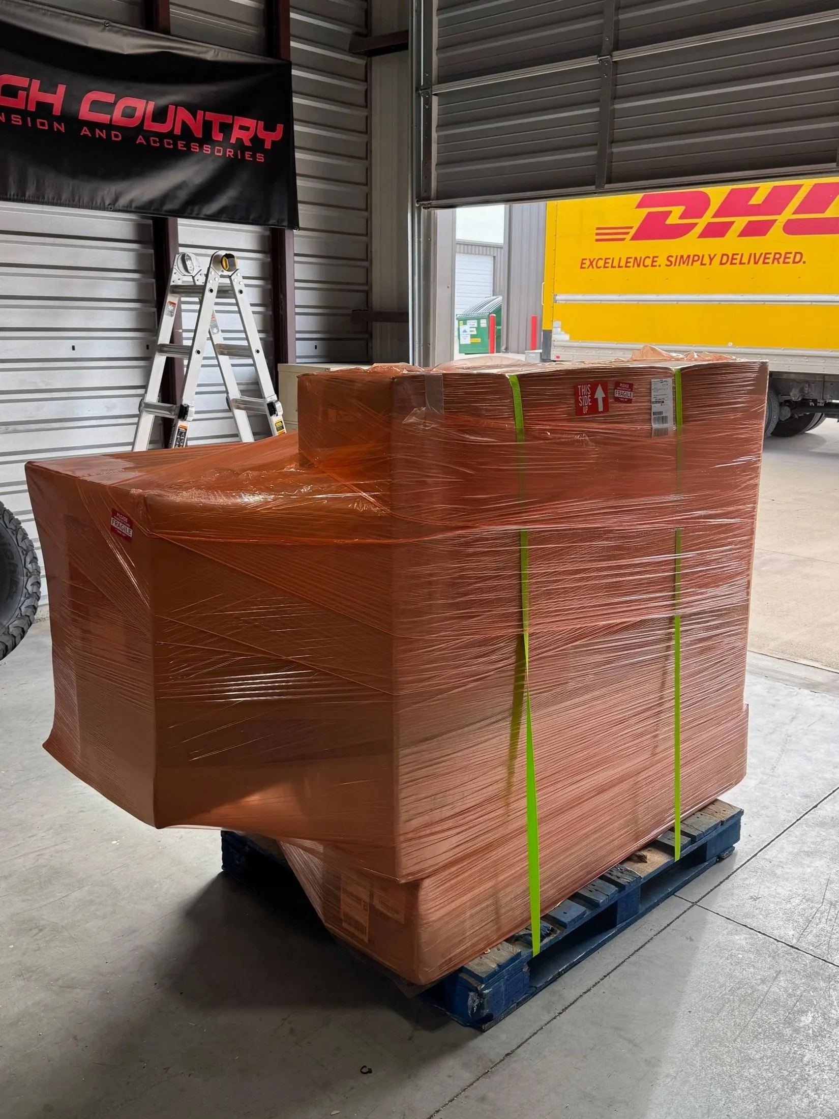 American automotive parts shipment prepared on pallet for export from Texas to Europe