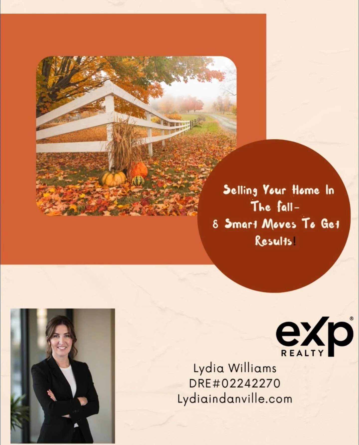 🏡 8 Smart Moves to Sell Your Home in the Fall
	
1.	Show Off That Fall Curb Appeal
Rake leaves, trim shrubs, and add seasonal touches like pumpkins or potted mums. A warm, tidy exterior sets the tone before buyers step inside.
	
2.	Light It Up
With s