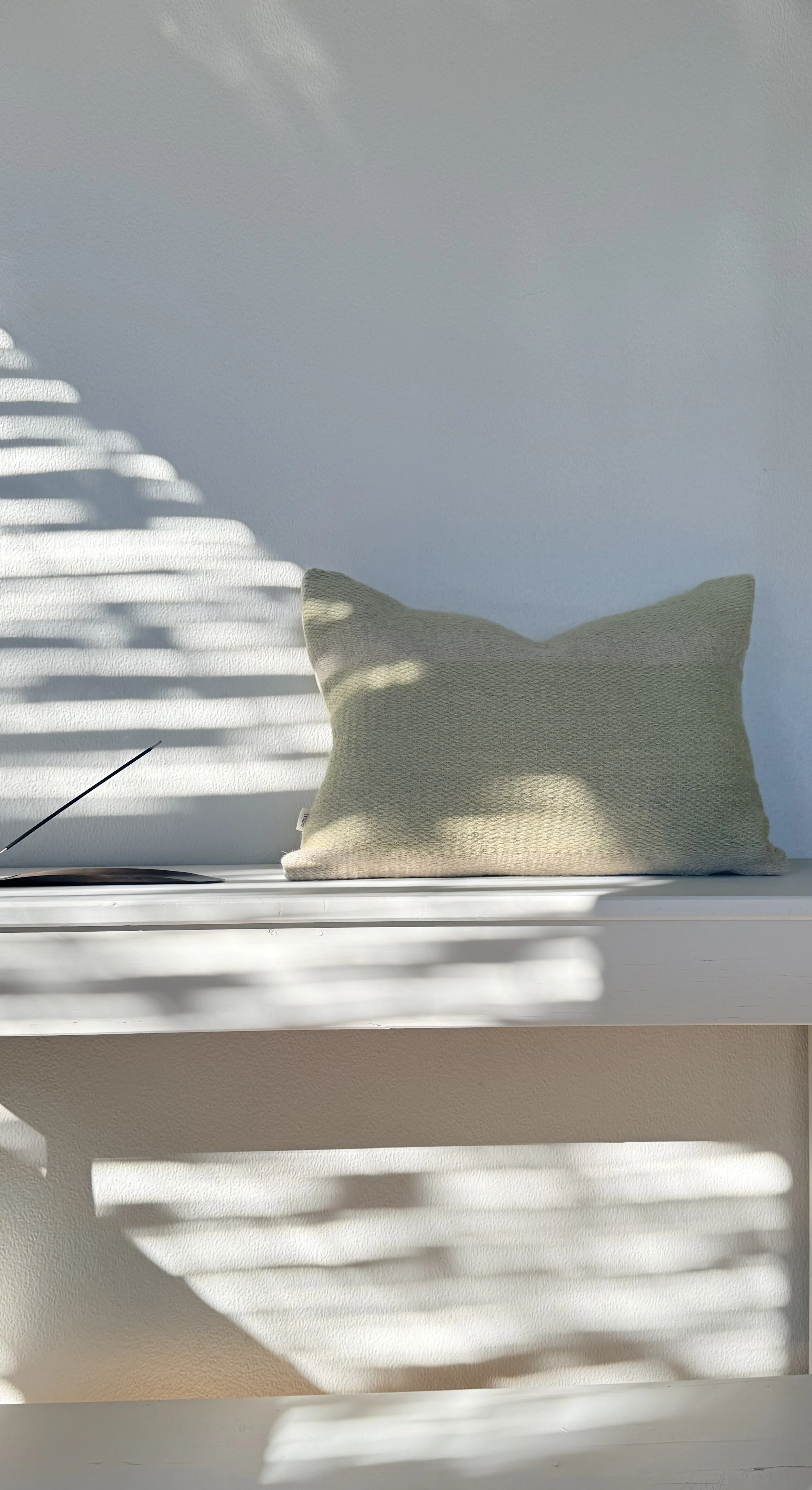 Handwoven linen stripe sage cushion