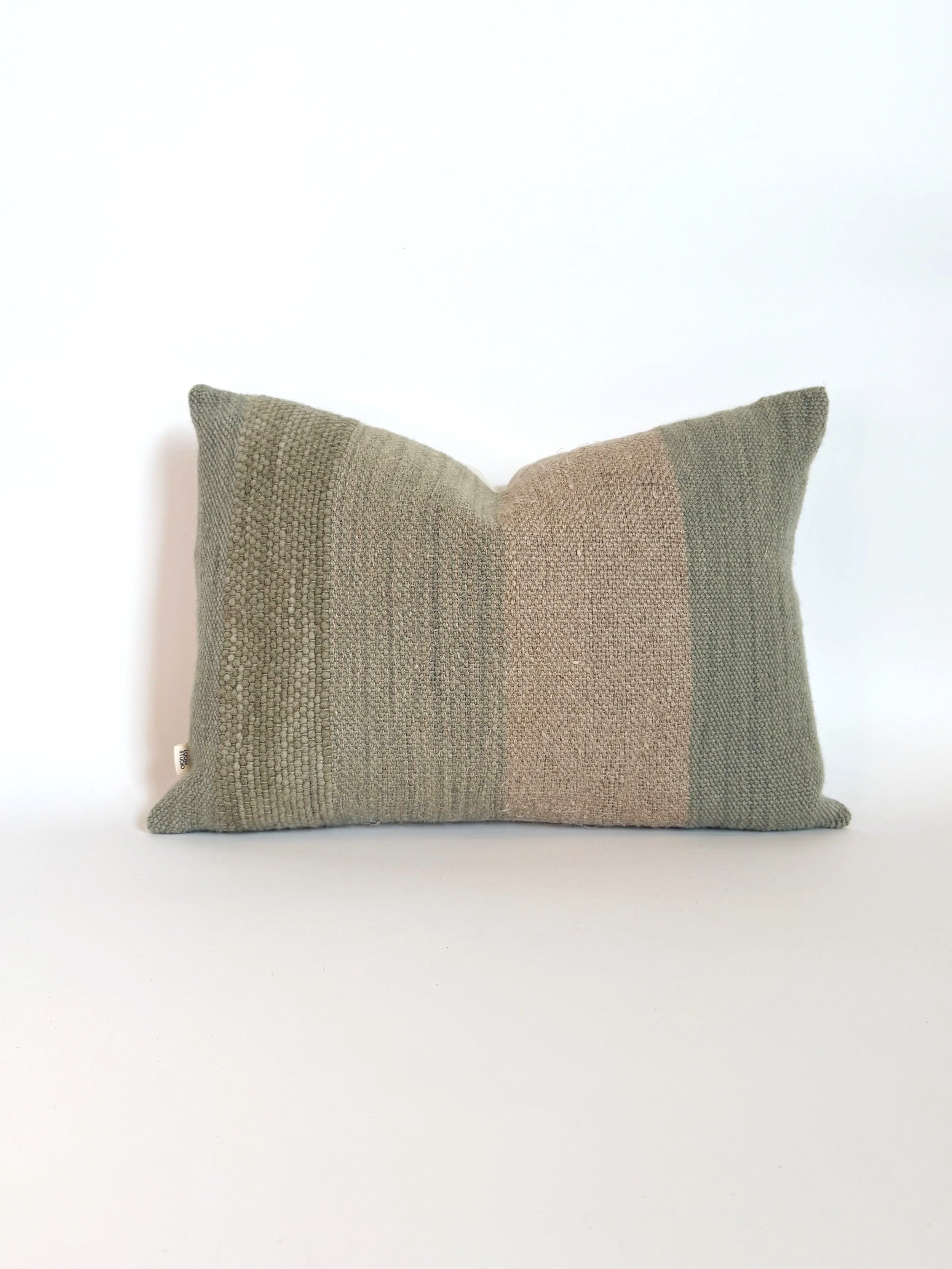 Handwoven linen stripe teal cushion 50x35cm