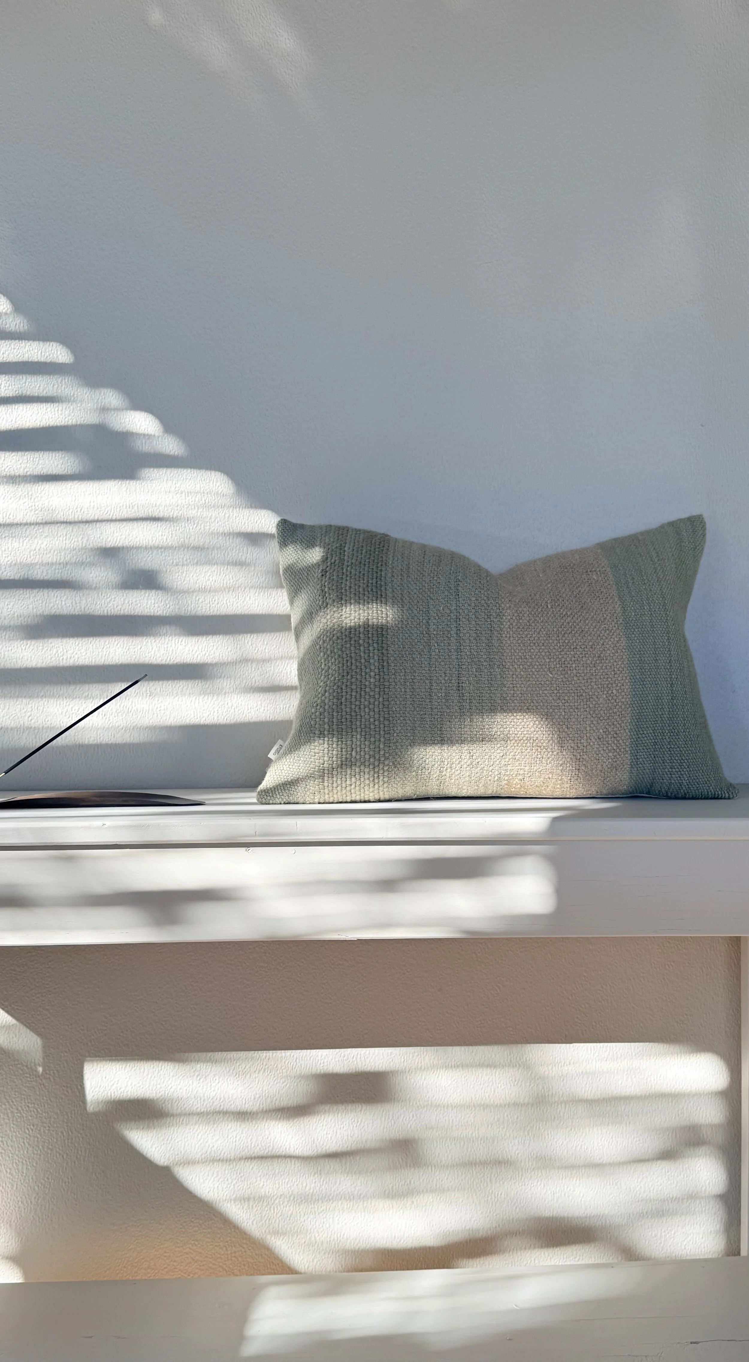 Handwoven linen stripe teal cushion