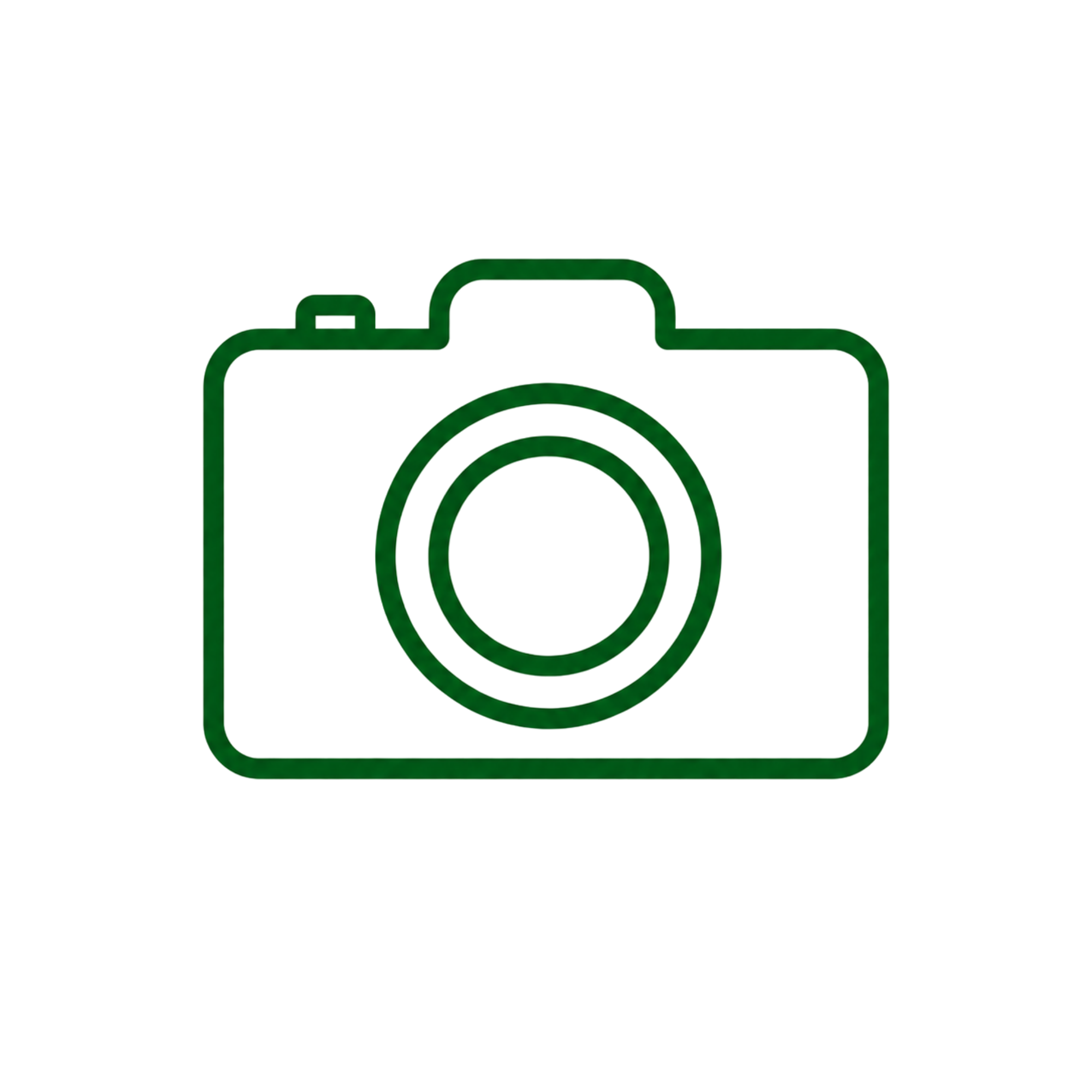 Green outline of a camera logo with a lens in the center.