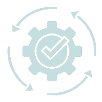 Gear with checkmark inside and circular arrows around it, symbolizing process or system check.