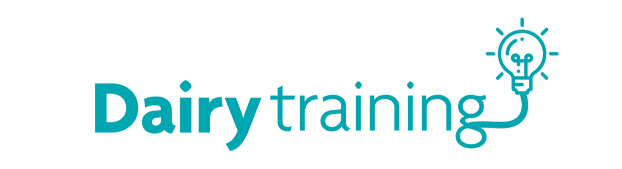 Logo for Dairy Training with a lightbulb connected to the words 'Dairy Training'.