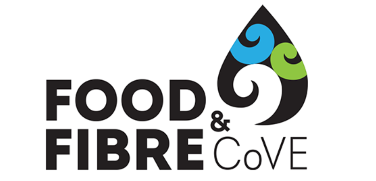 Logo for Food & FIBRE Cove featuring colorful stylized waves in blue, green, and black above the text 'Food & FIBRE Cove'.