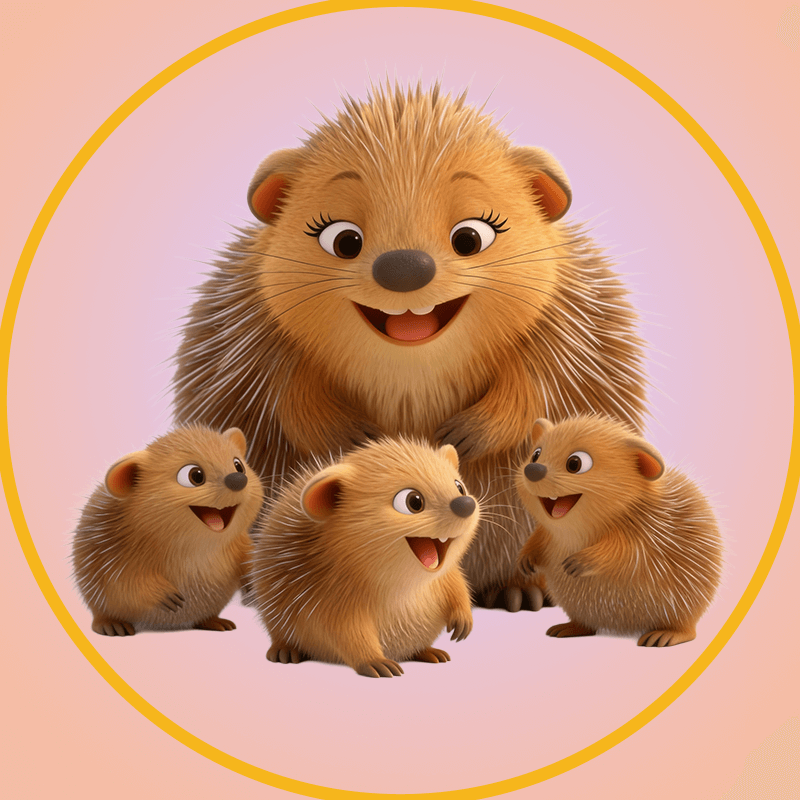 Mrs. Porcupine and babies -- Tsutsu the Kitten animated series by eMotion Entertainment