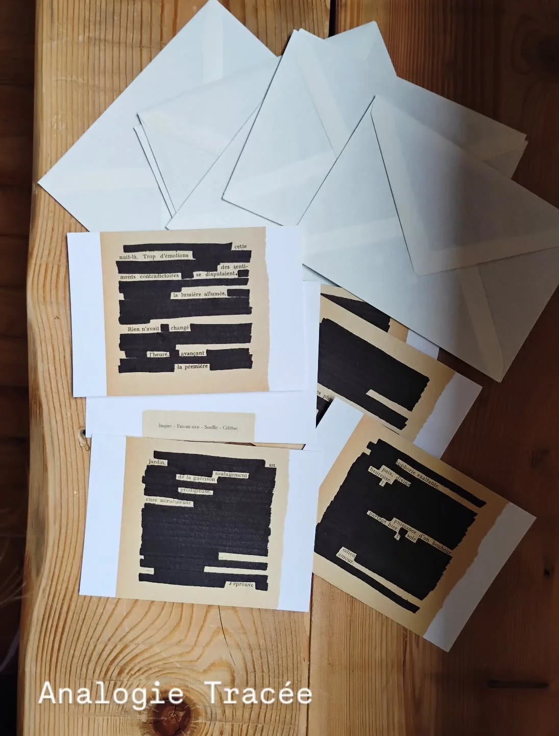 Analogie Trac&eacute;e 

Une collection de cartes 
O&ugrave; le temps transforme les mots
Les pages non lues 

Leur seconde vie 
Se partage 
S'offre 
&Agrave; vous 

🙏 Faites vivre l'artisanat 
Lien en description 🫶