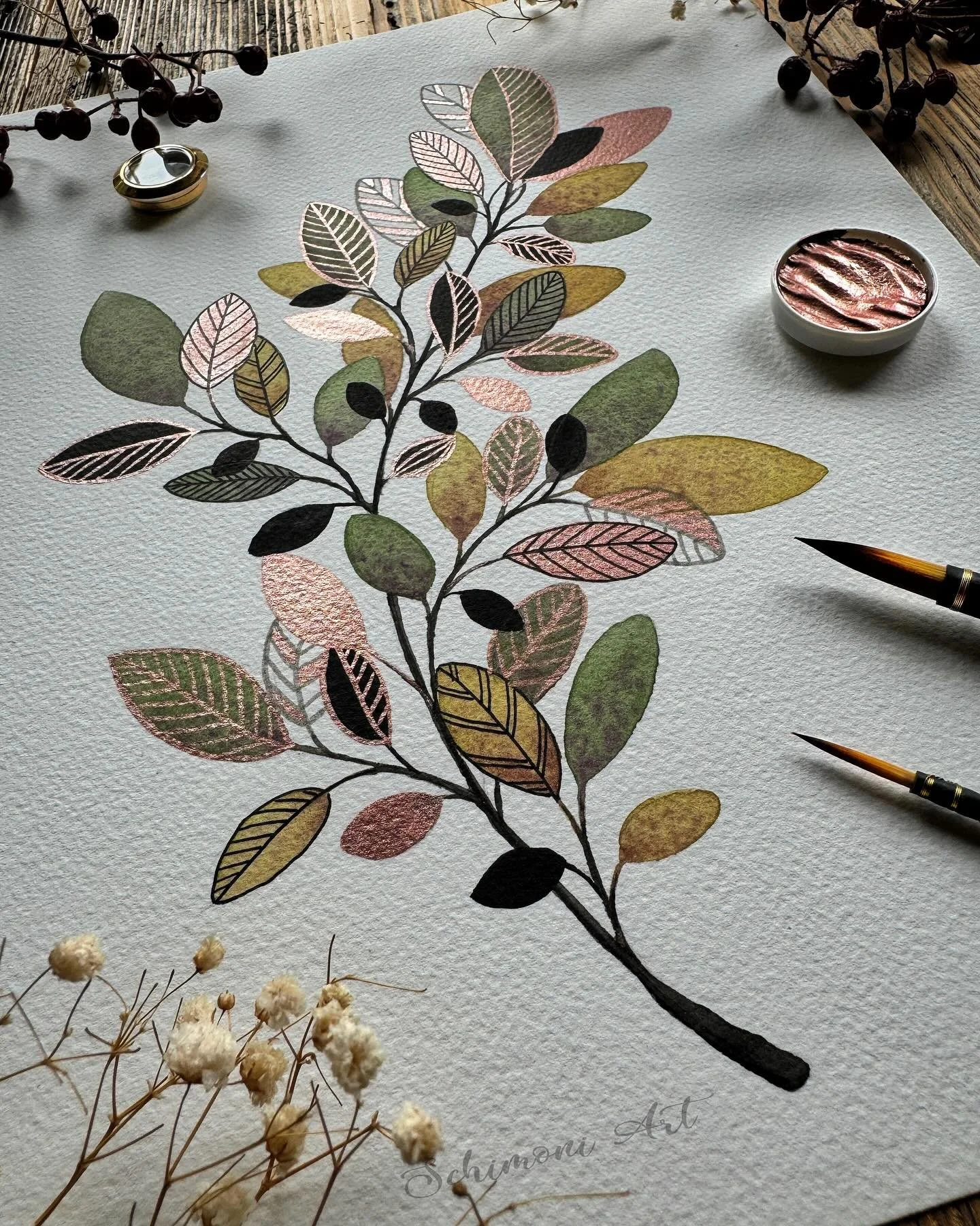 I made new photos of this older piece to catch the beauty of the shimmering color even better ✨ 
I really like this color combo🥰 
What do you think?

Paper: @archespapers 

Brushes: My own @schimoniart.brushes 

#shimmerwatercolor #watercolorpaintin