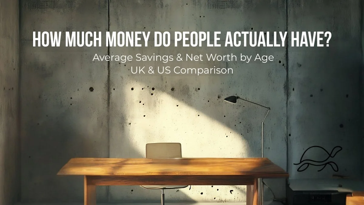 Average savings and net worth by age comparison showing typical financial assets across different age groups in the UK and United States.
