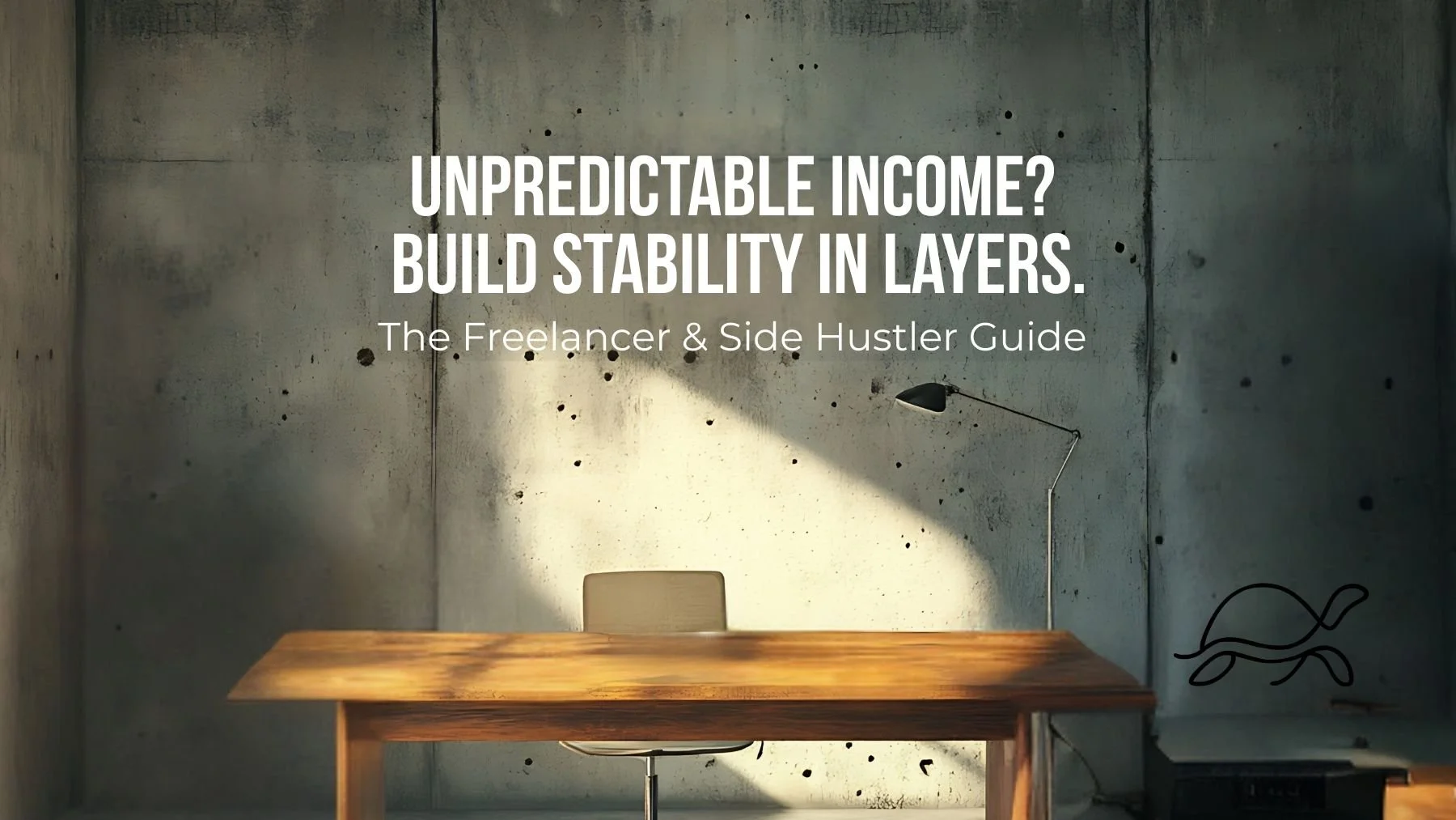 Graphic for a guide on managing unpredictable income, showing strategies for freelancers and side hustlers to build emergency savings and stabilise cash flow.