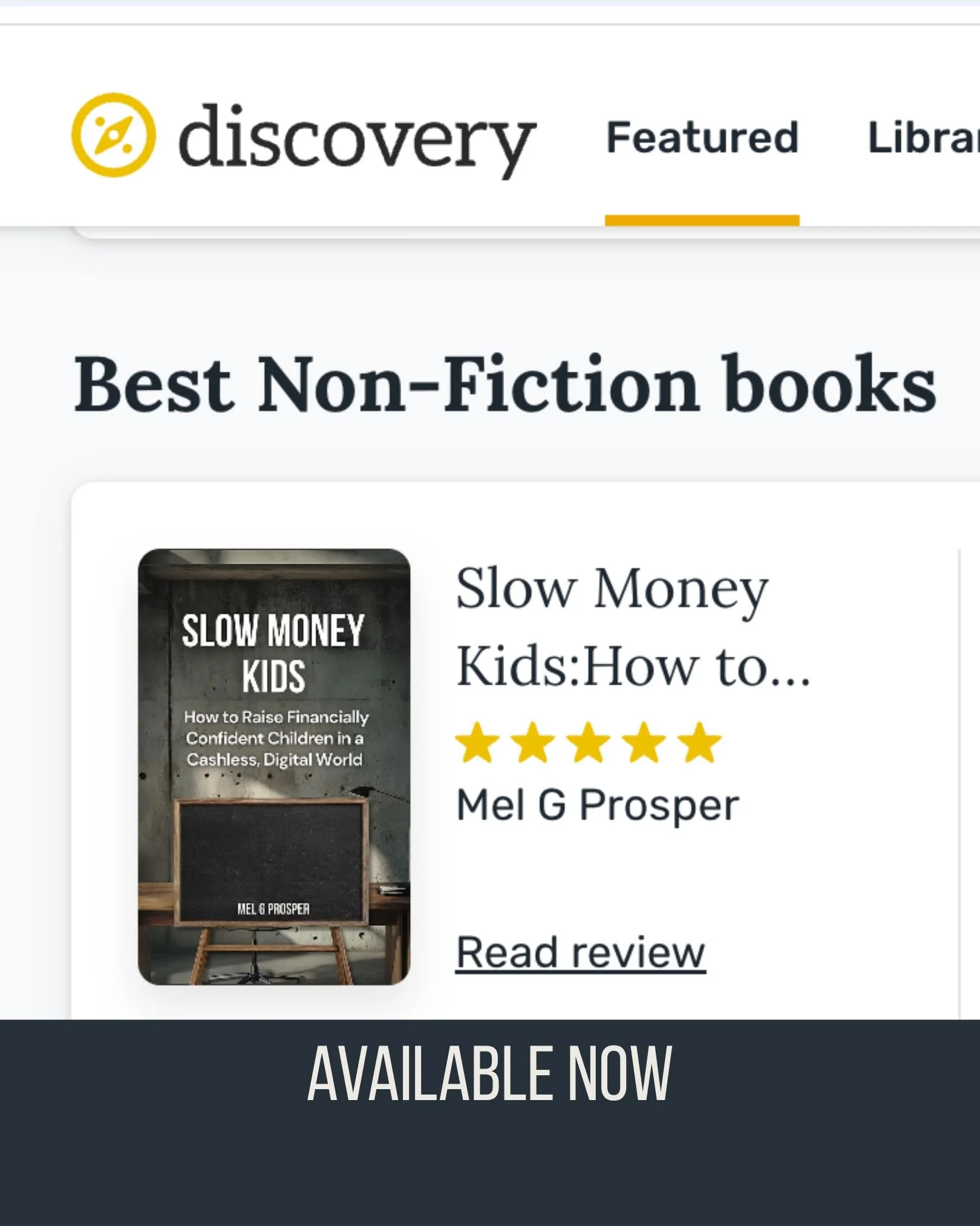Slow Money Kids by Mel G Prosper featured in Best Non-Fiction books on Reedsy Discovery