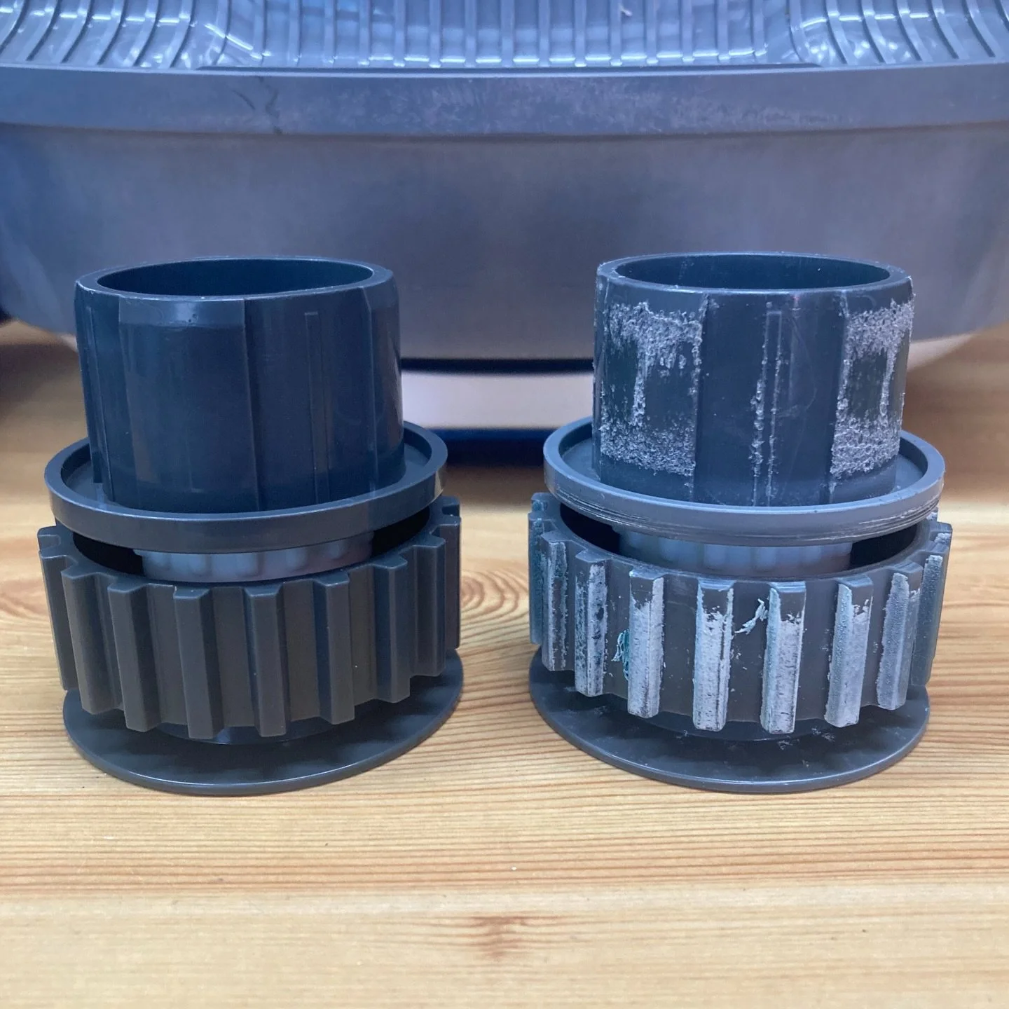 These are some examples of the most common parts we find that have deteriorated - due to either wear and tear over the years or excess chlorine exposure 💦

Pic 1 - Rear Scrubber Adaptor Assembly - chlorine etching visible which causes wobbling betwe