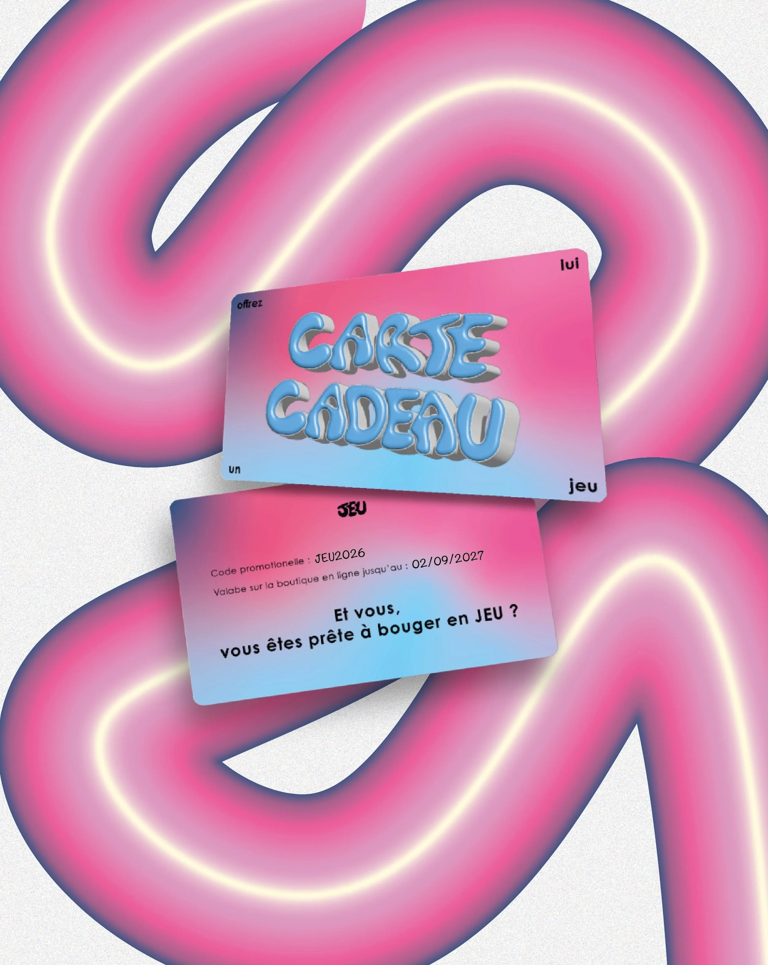 LES CARTES CADEAUX SONT DISPONIBLES ! 🩷

Elles sont &agrave; retrouver sur la boutique en ligne JEU, &agrave; partir de 25 euros et valables 1 an.
