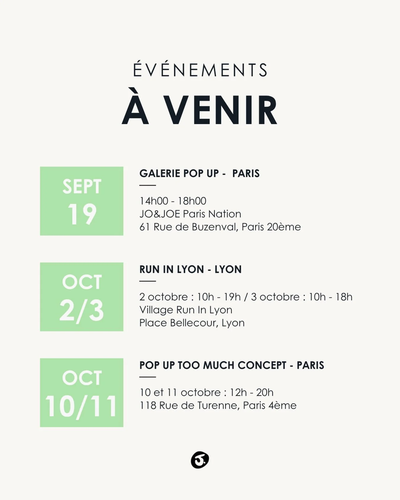 Super heureuse de vous annoncer que JEU sera pr&eacute;sent sur plusieurs &eacute;v&eacute;nements dans les semaines &agrave; venir &agrave; Paris et Lyon, l&rsquo;occasion pour vous de venir voir les pi&egrave;ces en vrai, voir de les essayer ! (cab
