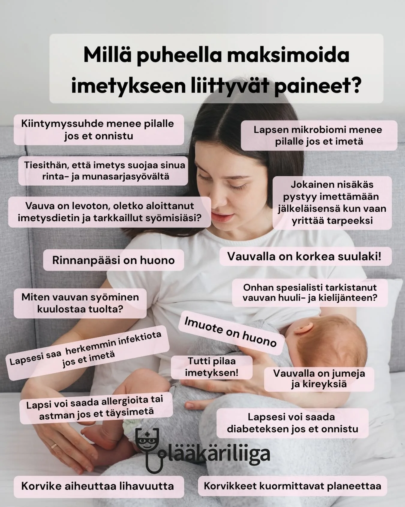 🤱🏼Ennen vauvan syntym&auml;&auml; imetykseen suhtaudutaan usein armollisesti: haasteet miellet&auml;&auml;n mahdollisiksi ja ajatellaan, ett&auml; apua saa tarvittaessa.

Kun vauva syntyy, moni kuitenkin kohtaa erilaisia imetyshaasteita. Samalla pa