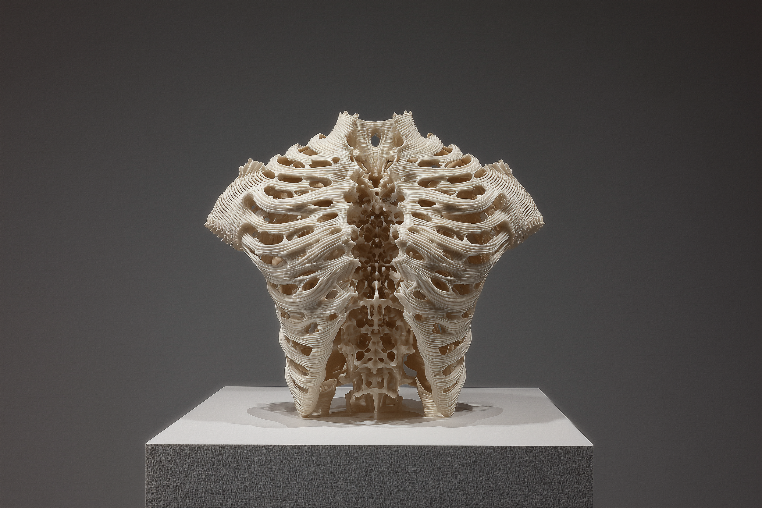 Ribcage Prototype II. 2025. From the series Anatomy of Defense (2024–) — a speculative iteration of human anatomy reimagined as weaponized architecture.