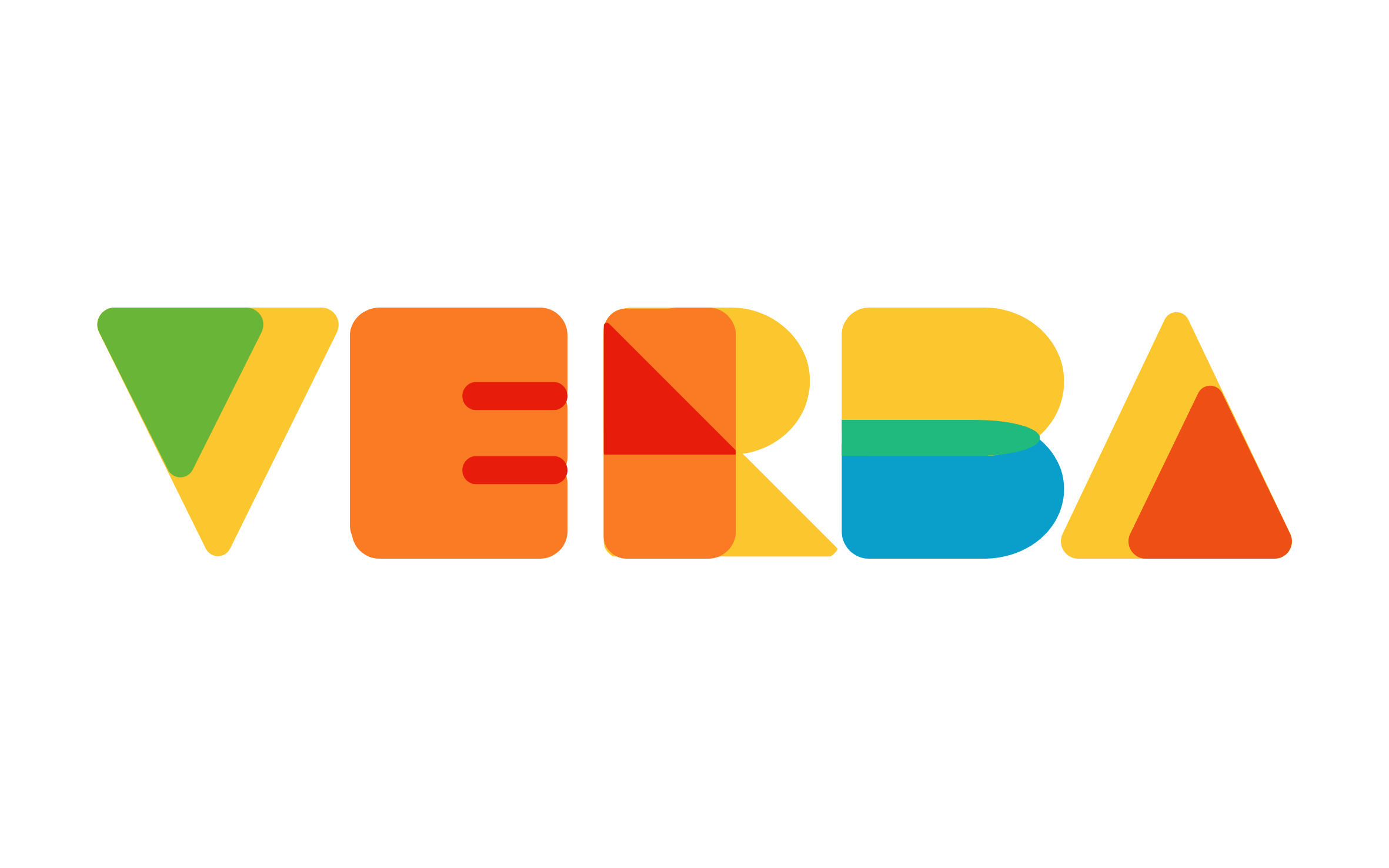 Palabra 'VERBA' en letras coloridas con diseño de bloques y tonos vibrantes.