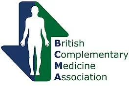Logo of the British Complementary Medicine Association, featuring a stylized human silhouette and geometric shapes in green and blue.